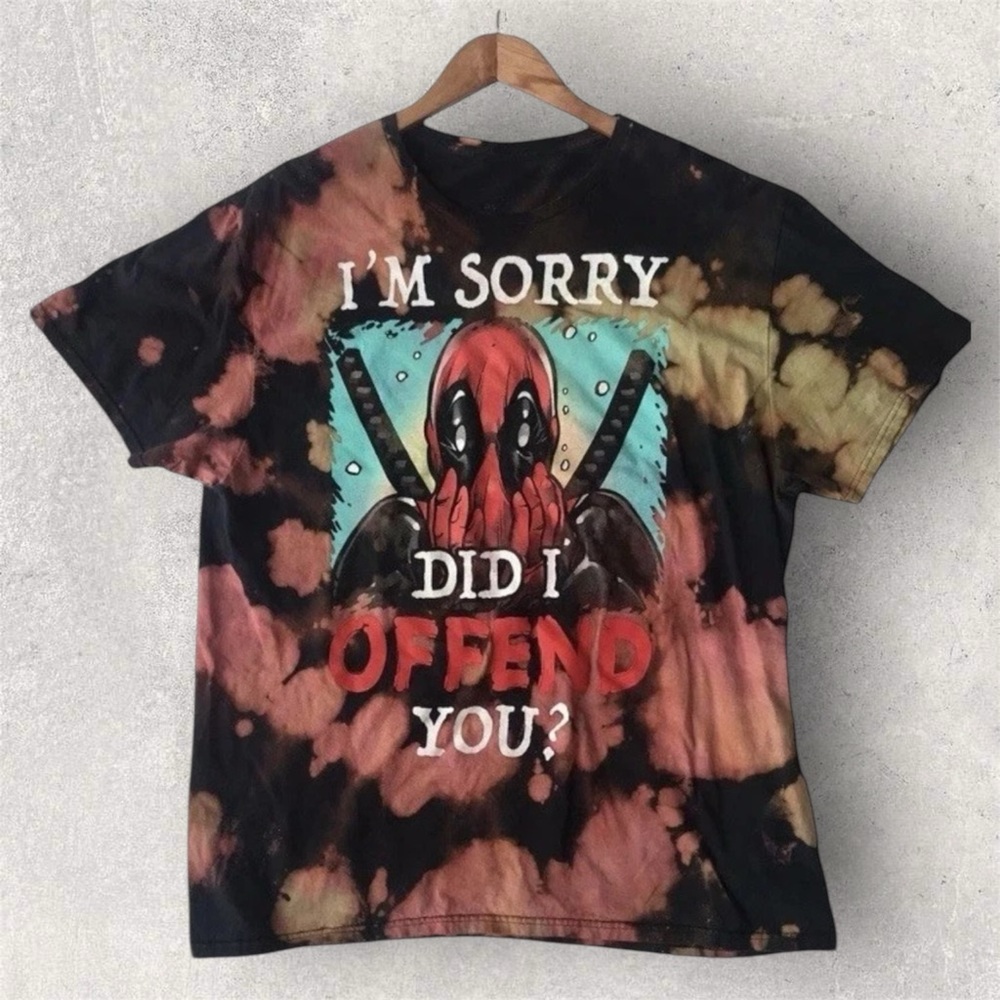 50% OFF 🤯 Marvel Deadpool Graphic Tee Tie Dye Black Red Blue